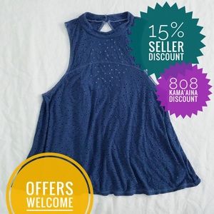 AEO Soft & Sexy Eyelet High-Neck Tank (XL) in Blue